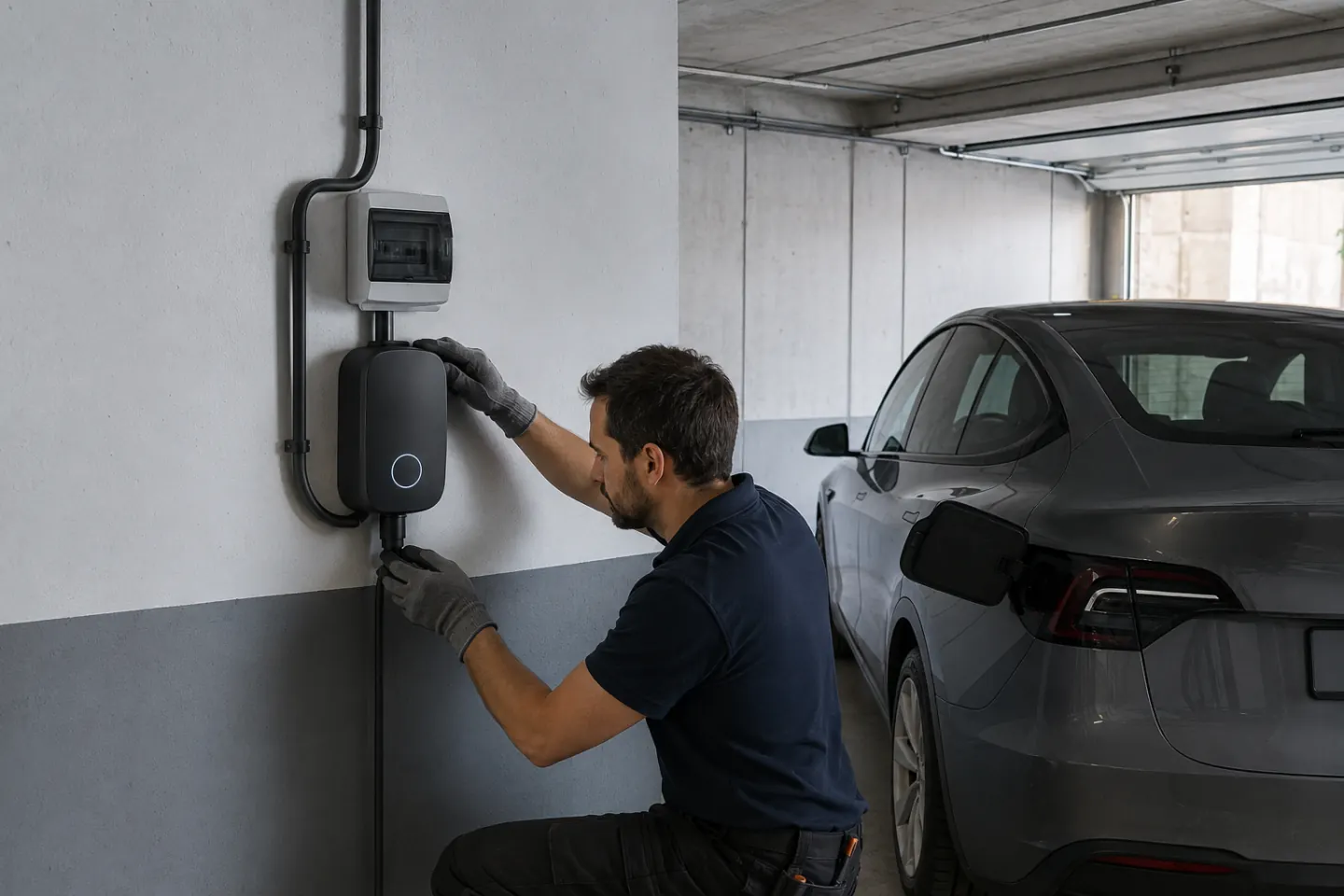 Instalación de un punto de recarga en un garaje comunitario de Huesca
